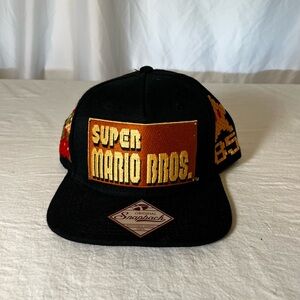 Nintendo Super Mario Black Patch SnapBack With Embroidered Characters